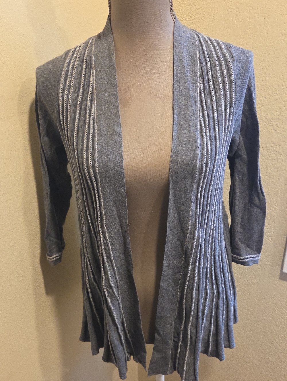 Open-Front Gray Pleated Women's Cardigan